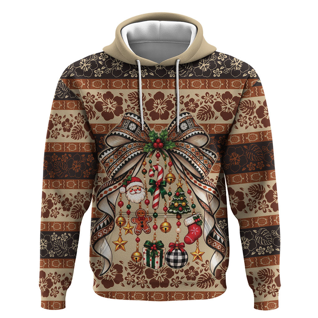 Fiji Masi Christmas Bow Zip Hoodie Marau na Kerisimasi LT9 Pullover Hoodie Red - Polynesian Pride