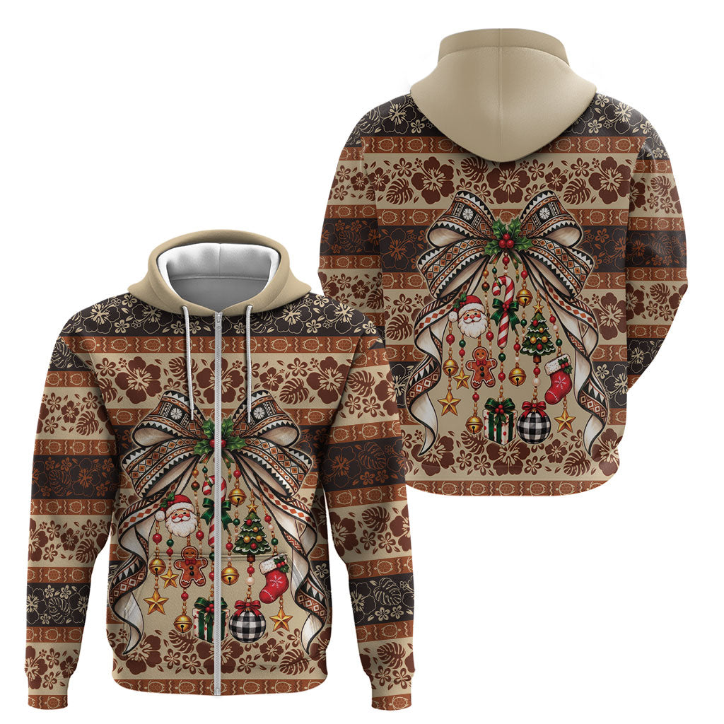 Fiji Masi Christmas Bow Zip Hoodie Marau na Kerisimasi LT9 - Polynesian Pride