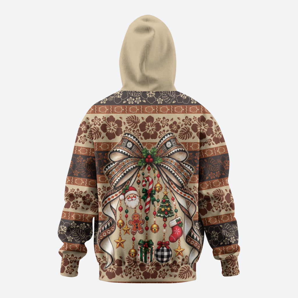 Fiji Masi Christmas Bow Zip Hoodie Marau na Kerisimasi LT9 - Polynesian Pride