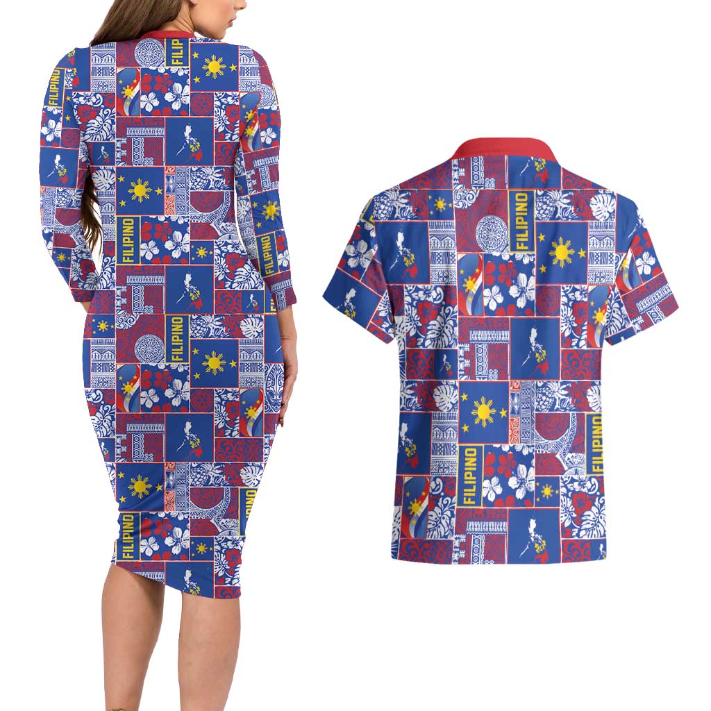 Filipino Maligayang Pasko Couples Matching Long Sleeve Bodycon Dress and Hawaiian Shirt Pacific Patchwork Xmas Vibes - Polynesian Pride
