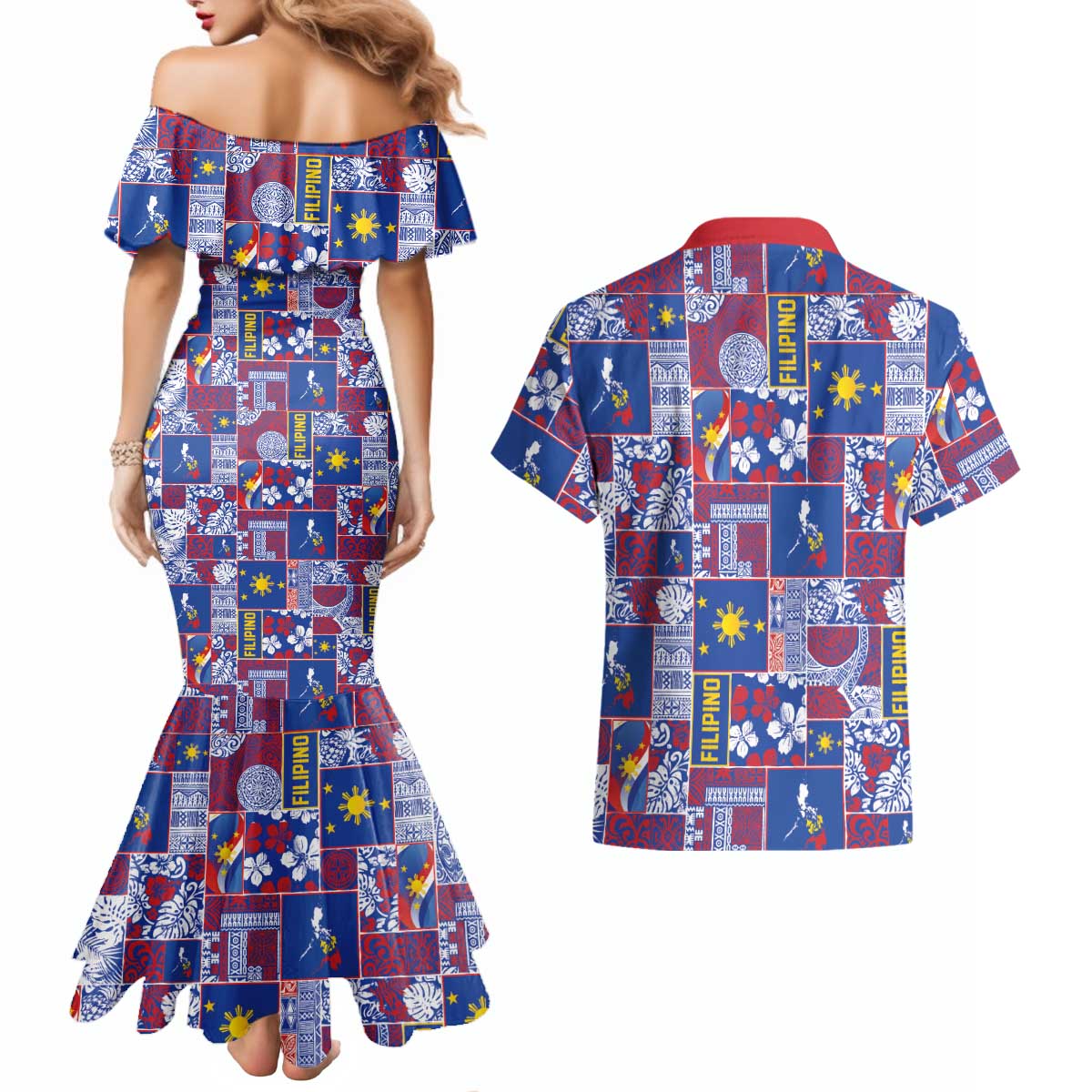 Filipino Maligayang Pasko Couples Matching Mermaid Dress and Hawaiian Shirt Pacific Patchwork Xmas Vibes - Polynesian Pride