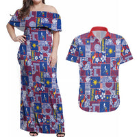 Filipino Maligayang Pasko Couples Matching Off Shoulder Maxi Dress and Hawaiian Shirt Pacific Patchwork Xmas Vibes - Polynesian Pride