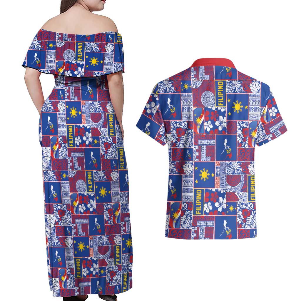 Filipino Maligayang Pasko Couples Matching Off Shoulder Maxi Dress and Hawaiian Shirt Pacific Patchwork Xmas Vibes - Polynesian Pride