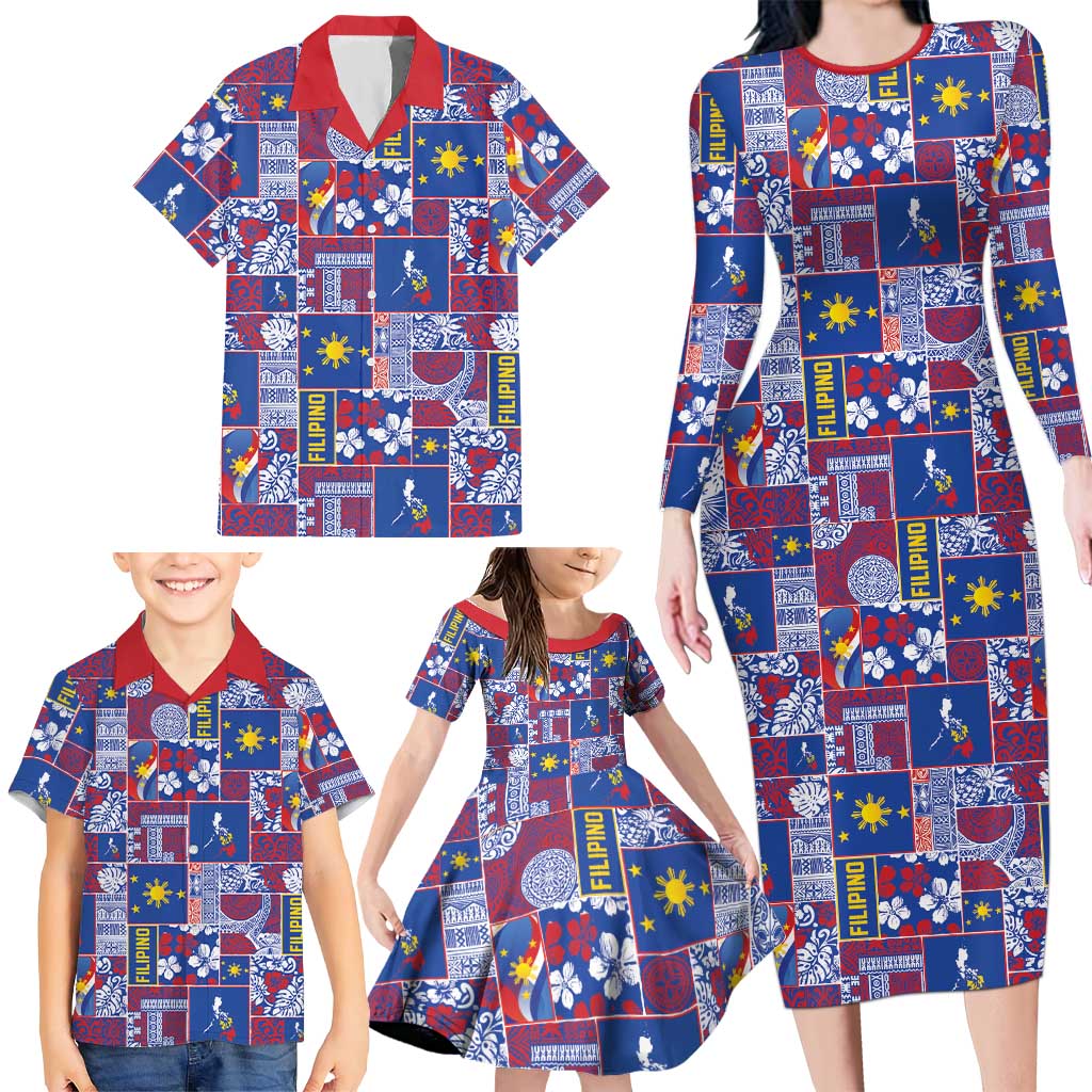 Filipino Maligayang Pasko Family Matching Long Sleeve Bodycon Dress and Hawaiian Shirt Pacific Patchwork Xmas Vibes LT9 - Polynesian Pride