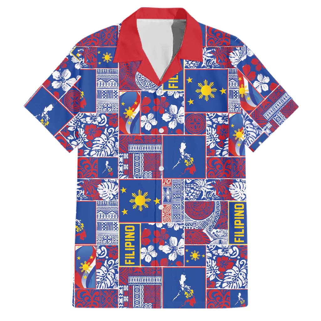 Filipino Maligayang Pasko Family Matching Long Sleeve Bodycon Dress and Hawaiian Shirt Pacific Patchwork Xmas Vibes LT9 Dad's Shirt - Short Sleeve Blue - Polynesian Pride