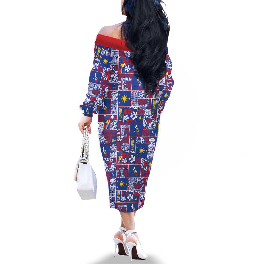 Filipino Maligayang Pasko Family Matching Off The Shoulder Long Sleeve Dress and Hawaiian Shirt Pacific Patchwork Xmas Vibes LT9 - Polynesian Pride