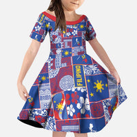 Filipino Maligayang Pasko Family Matching Short Sleeve Bodycon Dress and Hawaiian Shirt Pacific Patchwork Xmas Vibes LT9 Daughter's Dress Blue - Polynesian Pride