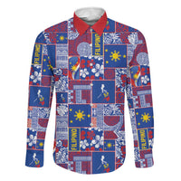 Filipino Maligayang Pasko Family Matching Short Sleeve Bodycon Dress and Hawaiian Shirt Pacific Patchwork Xmas Vibes LT9 Dad's Shirt - Long Sleeve Blue - Polynesian Pride