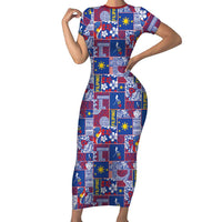 Filipino Maligayang Pasko Family Matching Short Sleeve Bodycon Dress and Hawaiian Shirt Pacific Patchwork Xmas Vibes LT9 Mom's Dress Blue - Polynesian Pride