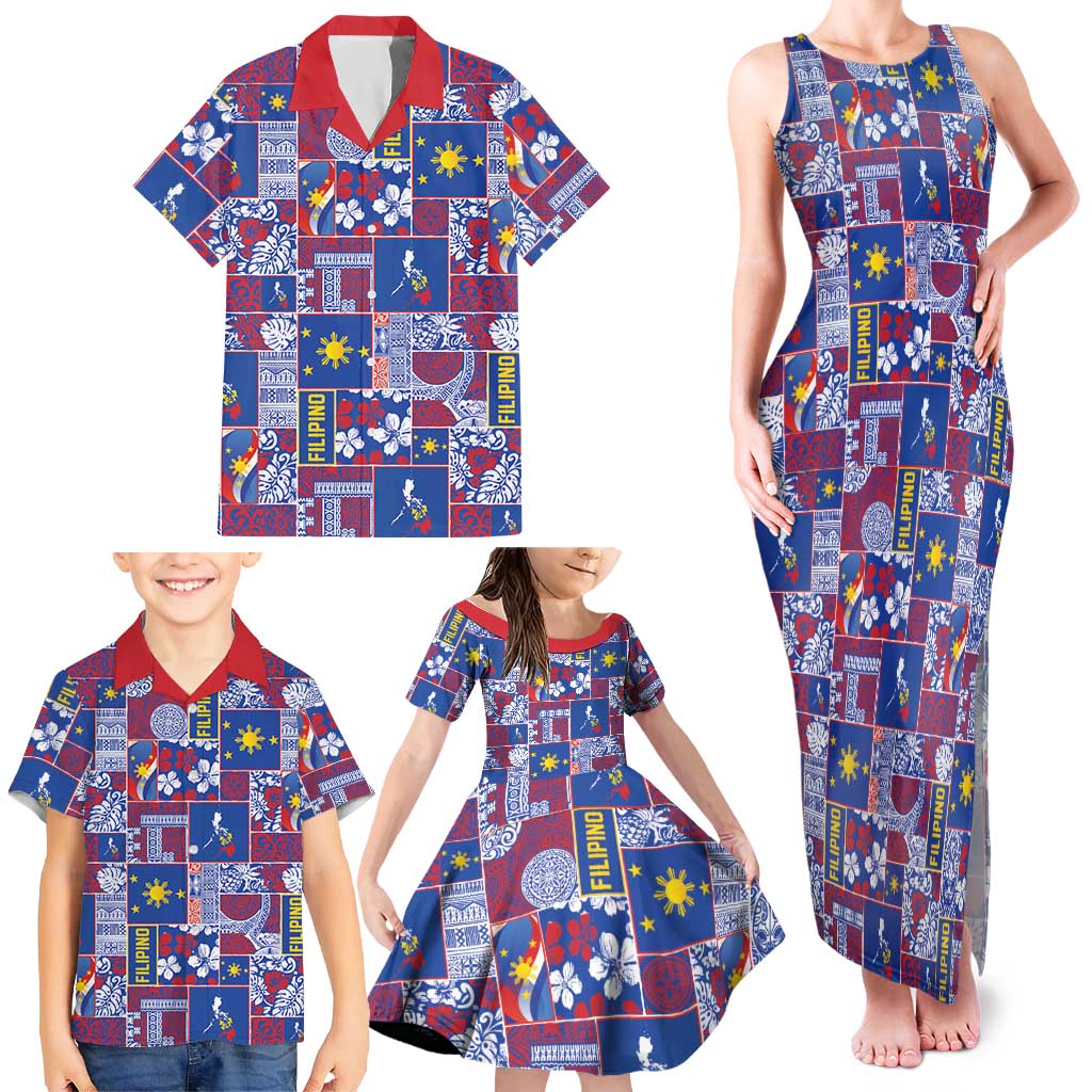 Filipino Maligayang Pasko Family Matching Tank Maxi Dress and Hawaiian Shirt Pacific Patchwork Xmas Vibes - Polynesian Pride
