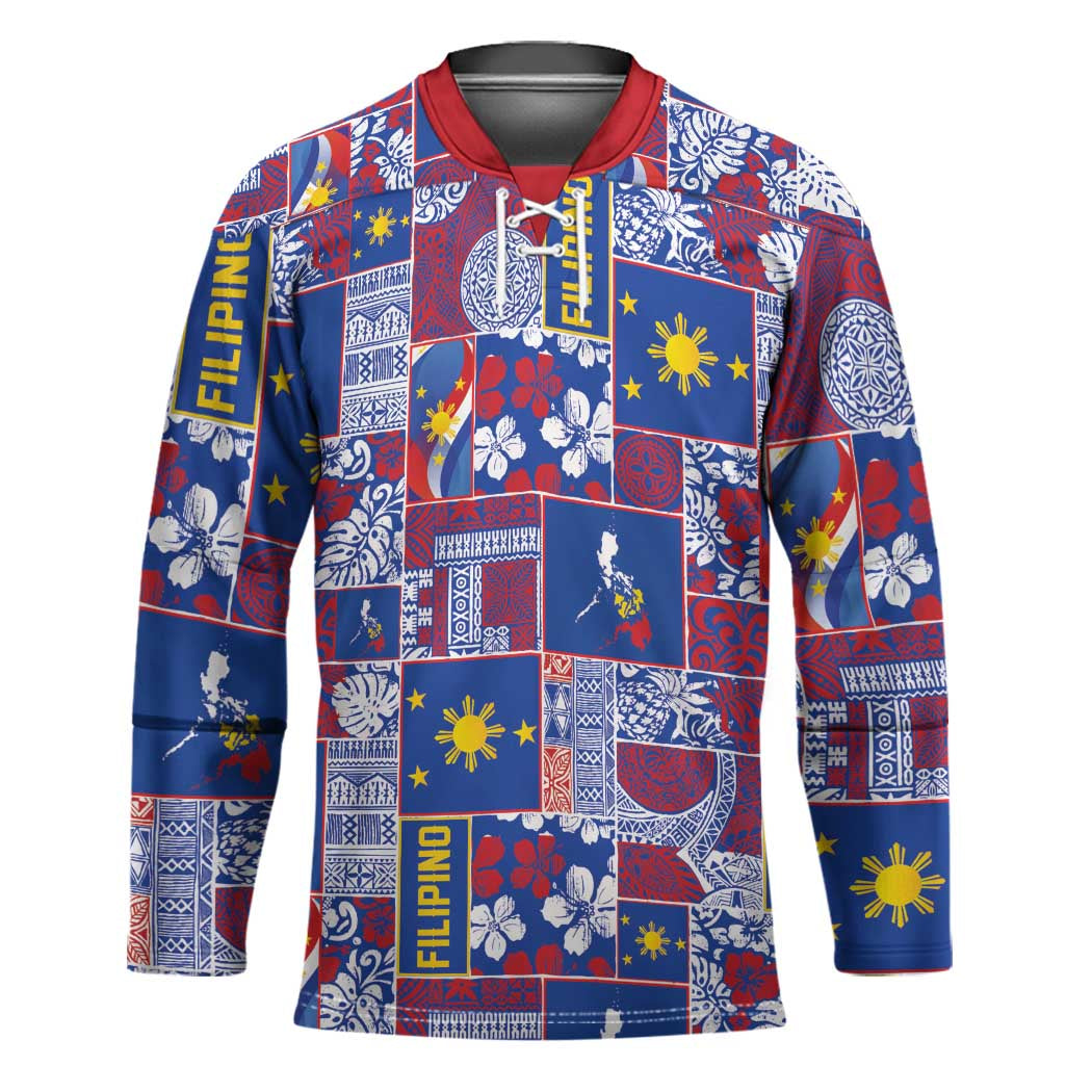 Filipino Maligayang Pasko Hockey Jersey Pacific Patchwork Xmas Vibes - Polynesian Pride