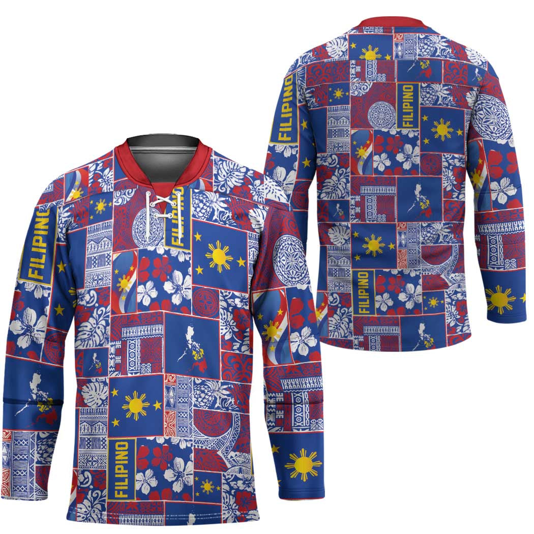 Filipino Maligayang Pasko Hockey Jersey Pacific Patchwork Xmas Vibes - Polynesian Pride