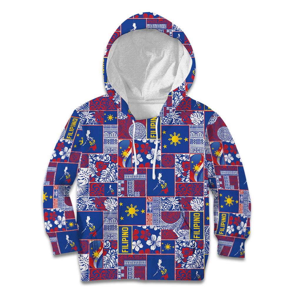 Filipino Maligayang Pasko Kid Hoodie Pacific Patchwork Xmas Vibes LT9 Hoodie Blue - Polynesian Pride