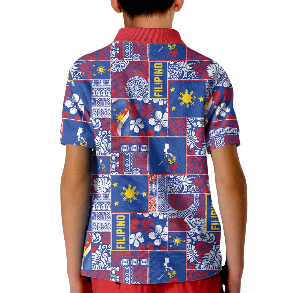 Filipino Maligayang Pasko Kid Polo Shirt Pacific Patchwork Xmas Vibes - Polynesian Pride