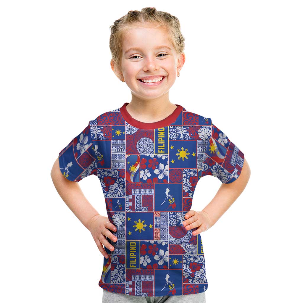 Filipino Maligayang Pasko Kid T Shirt Pacific Patchwork Xmas Vibes - Polynesian Pride