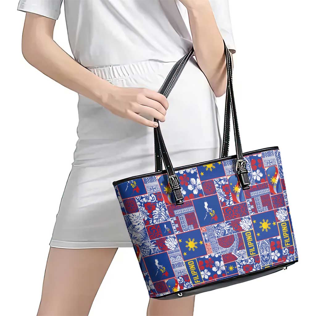 Filipino Maligayang Pasko Leather Tote Bag Pacific Patchwork Xmas Vibes - Polynesian Pride