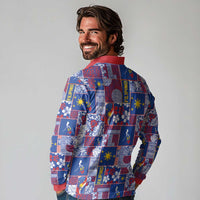Filipino Maligayang Pasko Long Sleeve Polo Shirt Pacific Patchwork Xmas Vibes - Polynesian Pride