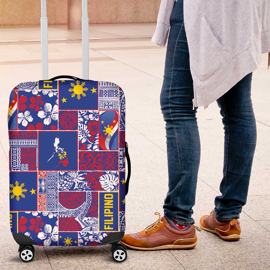 Filipino Maligayang Pasko Luggage Cover Pacific Patchwork Xmas Vibes LT9 Blue - Polynesian Pride