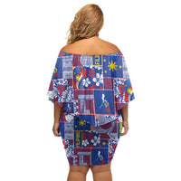 Filipino Maligayang Pasko Off Shoulder Short Dress Pacific Patchwork Xmas Vibes - Polynesian Pride