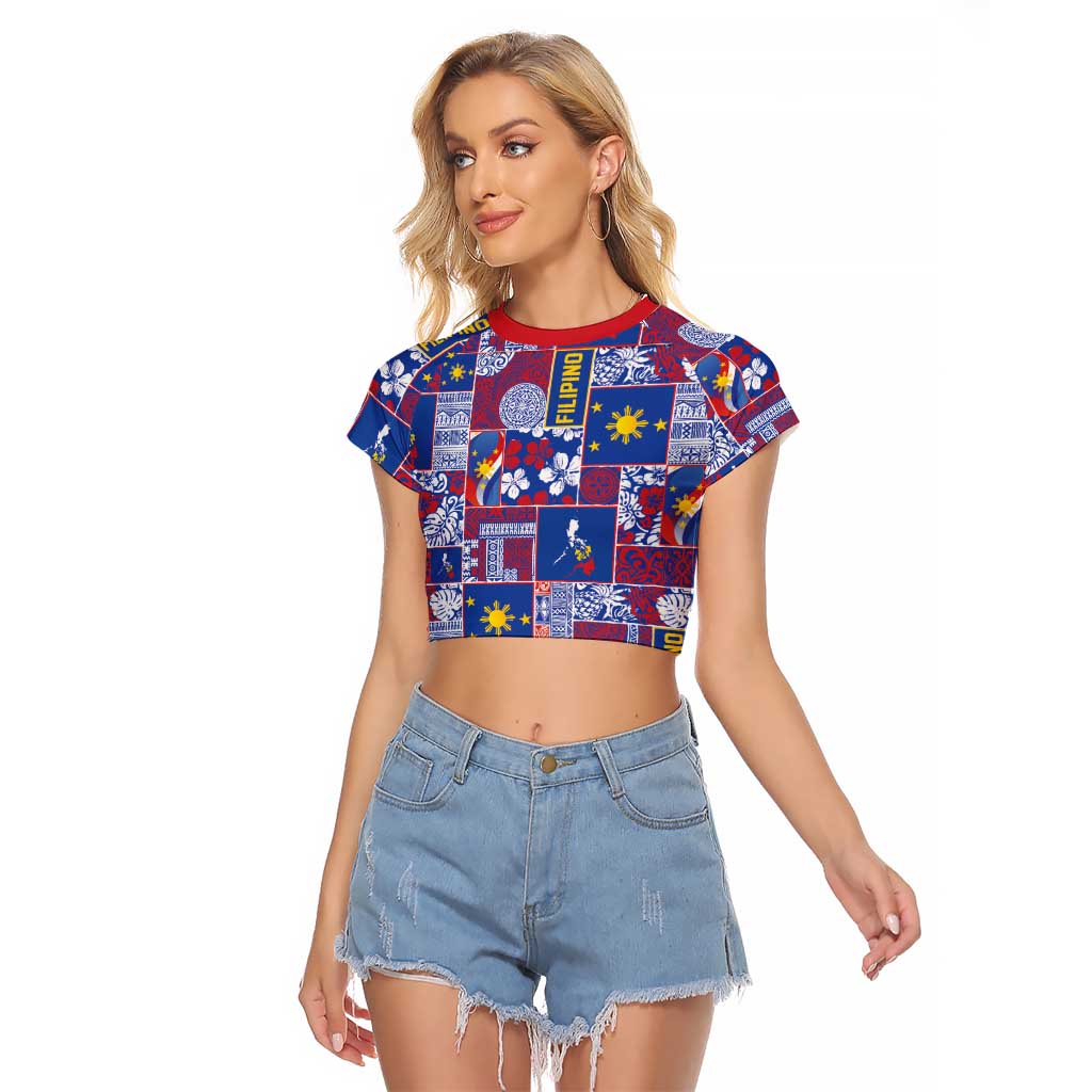 Filipino Maligayang Pasko Raglan Cropped T Shirt Pacific Patchwork Xmas Vibes - Polynesian Pride