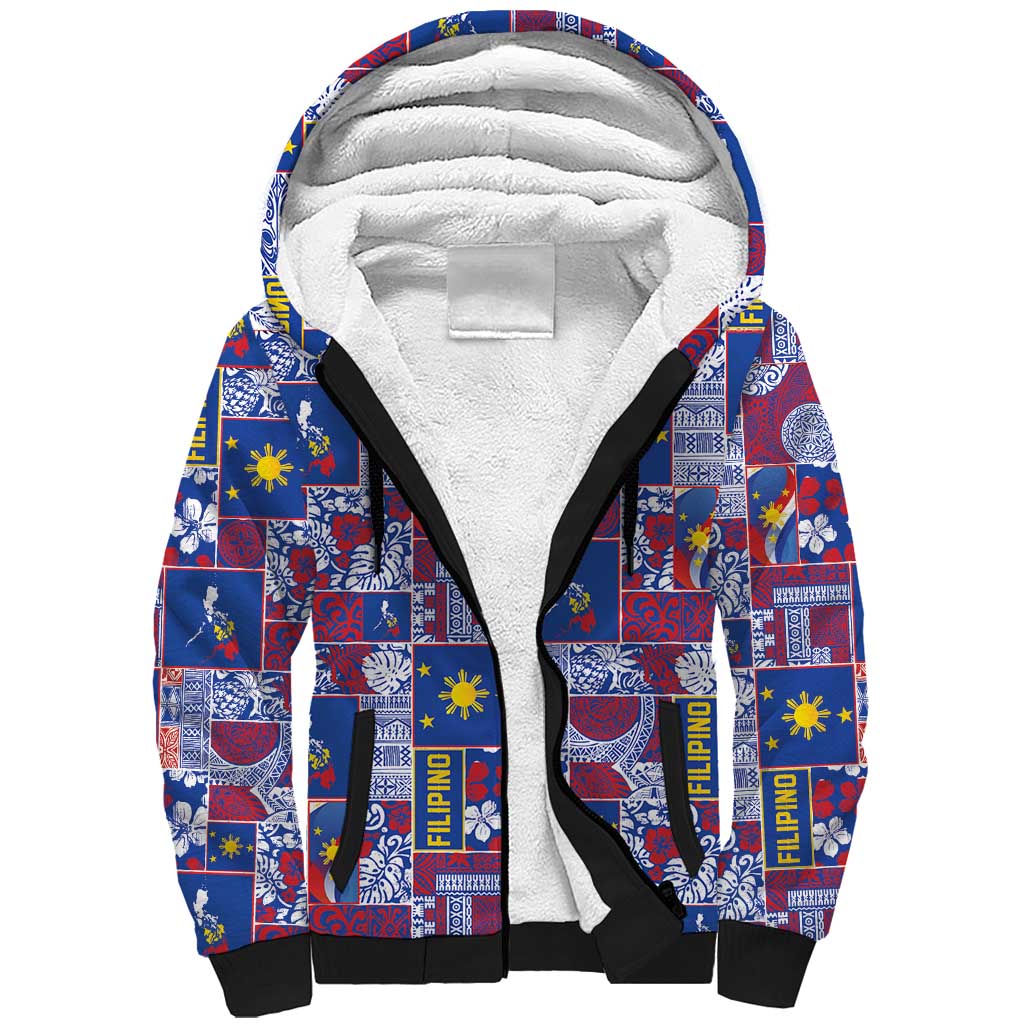 Filipino Maligayang Pasko Sherpa Hoodie Pacific Patchwork Xmas Vibes LT9 Unisex Blue - Polynesian Pride