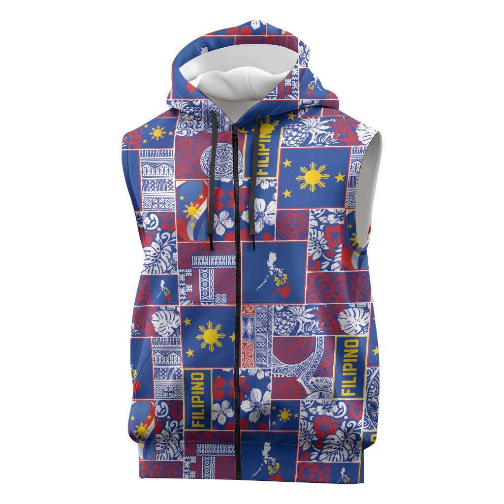 Filipino Maligayang Pasko Sleeveless Zip Hoodie Pacific Patchwork Xmas Vibes - Polynesian Pride