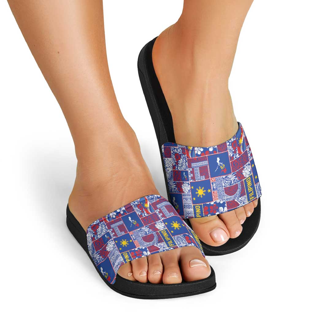 Filipino Maligayang Pasko Slide Sandals Pacific Patchwork Xmas Vibes - Polynesian Pride