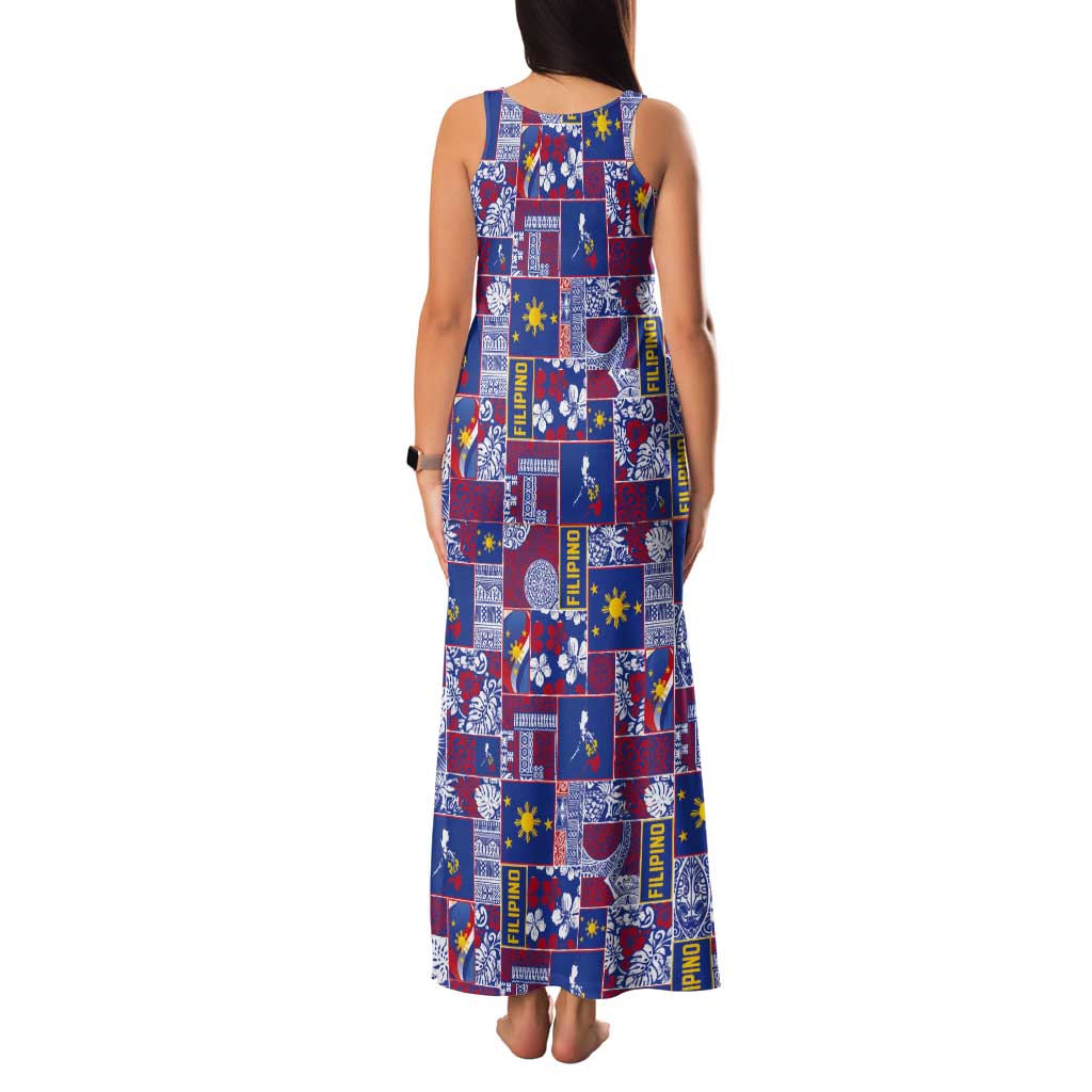 Filipino Maligayang Pasko Tank Maxi Dress Pacific Patchwork Xmas Vibes - Polynesian Pride