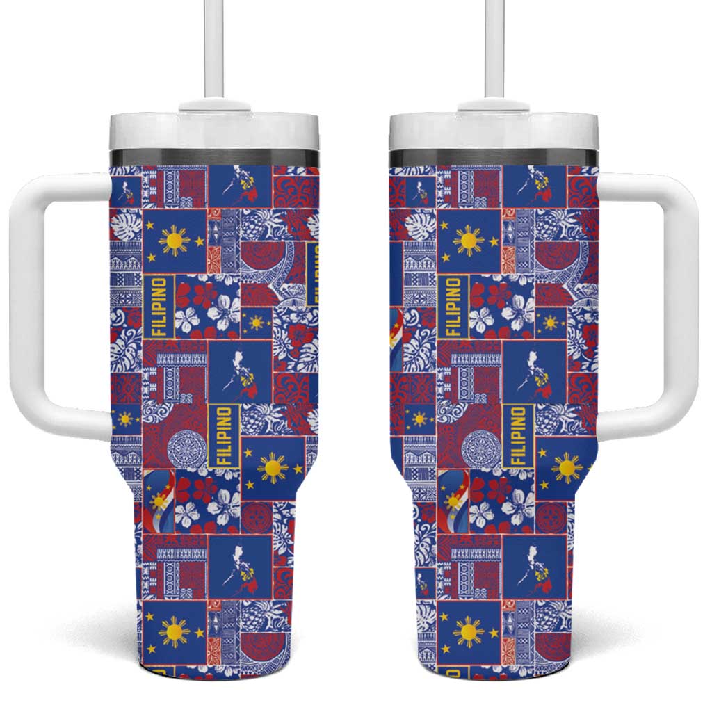 Filipino Maligayang Pasko Tumbler With Handle Pacific Patchwork Xmas Vibes - Polynesian Pride