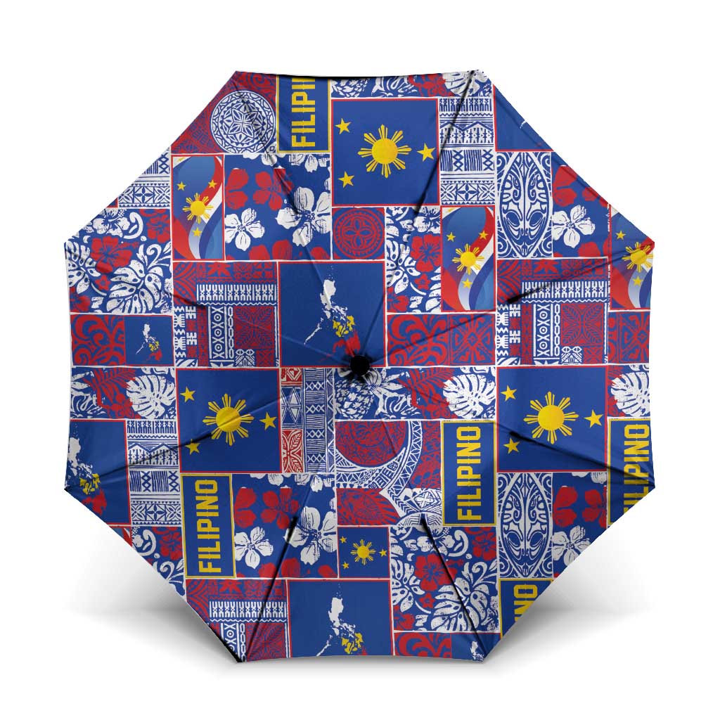 Filipino Maligayang Pasko Umbrella Pacific Patchwork Xmas Vibes LT9 One Size Folded 11.42 inch Opened Diameter 37.4 inch Blue - Polynesian Pride