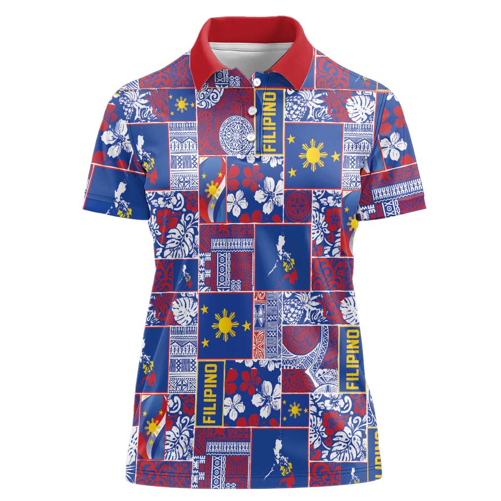 Filipino Maligayang Pasko Women Polo Shirt Pacific Patchwork Xmas Vibes - Polynesian Pride