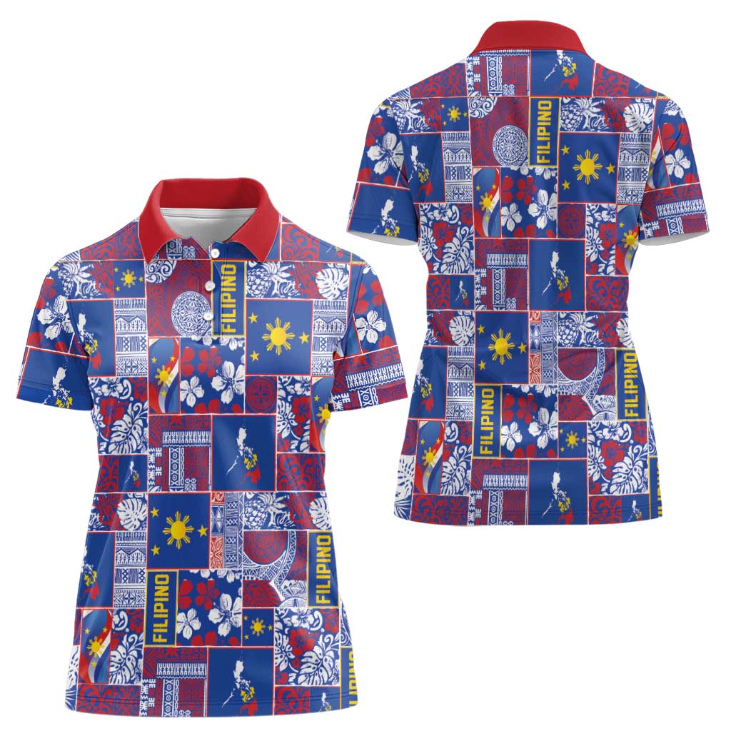 Filipino Maligayang Pasko Women Polo Shirt Pacific Patchwork Xmas Vibes - Polynesian Pride