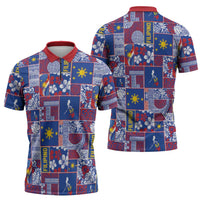Filipino Maligayang Pasko Zipper Polo Shirt Pacific Patchwork Xmas Vibes - Polynesian Pride