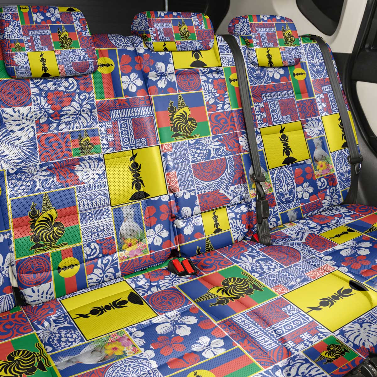 New Caledonia Joyeux Noel Back Car Seat Cover Pacific Patchwork Xmas Vibes - Polynesian Pride