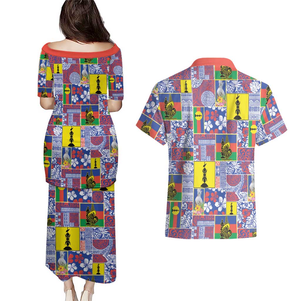 New Caledonia Joyeux Noel Couples Matching Puletasi and Hawaiian Shirt Pacific Patchwork Xmas Vibes - Polynesian Pride