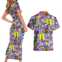 New Caledonia Joyeux Noel Couples Matching Short Sleeve Bodycon Dress and Hawaiian Shirt Pacific Patchwork Xmas Vibes - Polynesian Pride