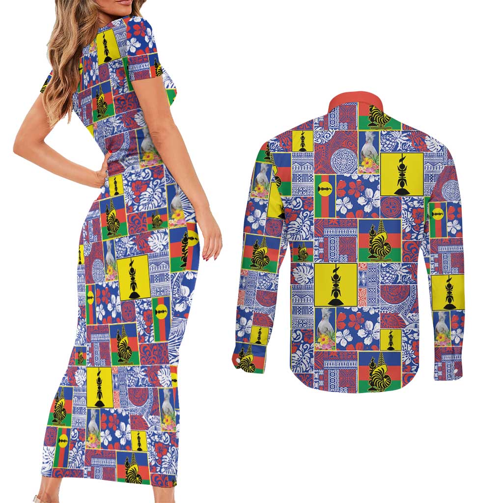 New Caledonia Joyeux Noel Couples Matching Short Sleeve Bodycon Dress and Long Sleeve Button Shirt Pacific Patchwork Xmas Vibes - Polynesian Pride