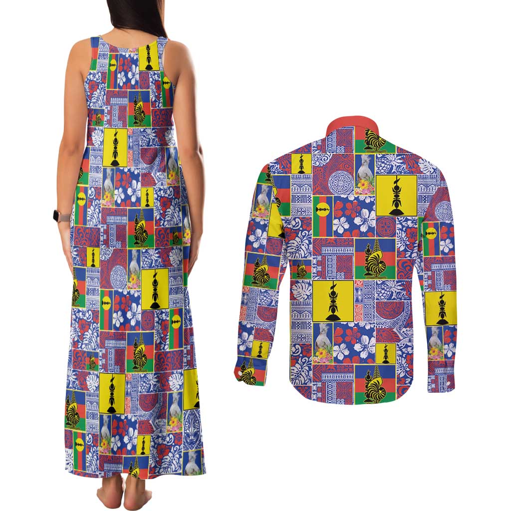 New Caledonia Joyeux Noel Couples Matching Tank Maxi Dress and Long Sleeve Button Shirt Pacific Patchwork Xmas Vibes - Polynesian Pride