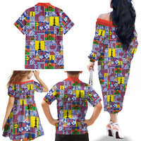 New Caledonia Joyeux Noel Family Matching Off The Shoulder Long Sleeve Dress and Hawaiian Shirt Pacific Patchwork Xmas Vibes LT9 - Polynesian Pride