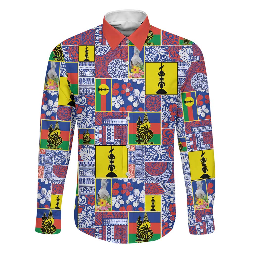 New Caledonia Joyeux Noel Family Matching Off The Shoulder Long Sleeve Dress and Hawaiian Shirt Pacific Patchwork Xmas Vibes LT9 Dad's Shirt - Long Sleeve Blue - Polynesian Pride