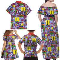 New Caledonia Joyeux Noel Family Matching Off Shoulder Maxi Dress and Hawaiian Shirt Pacific Patchwork Xmas Vibes - Polynesian Pride