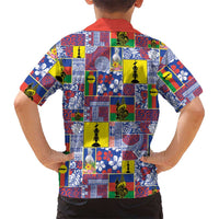 New Caledonia Joyeux Noel Family Matching Off Shoulder Short Dress and Hawaiian Shirt Pacific Patchwork Xmas Vibes - Polynesian Pride