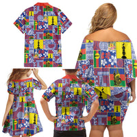 New Caledonia Joyeux Noel Family Matching Off Shoulder Short Dress and Hawaiian Shirt Pacific Patchwork Xmas Vibes - Polynesian Pride