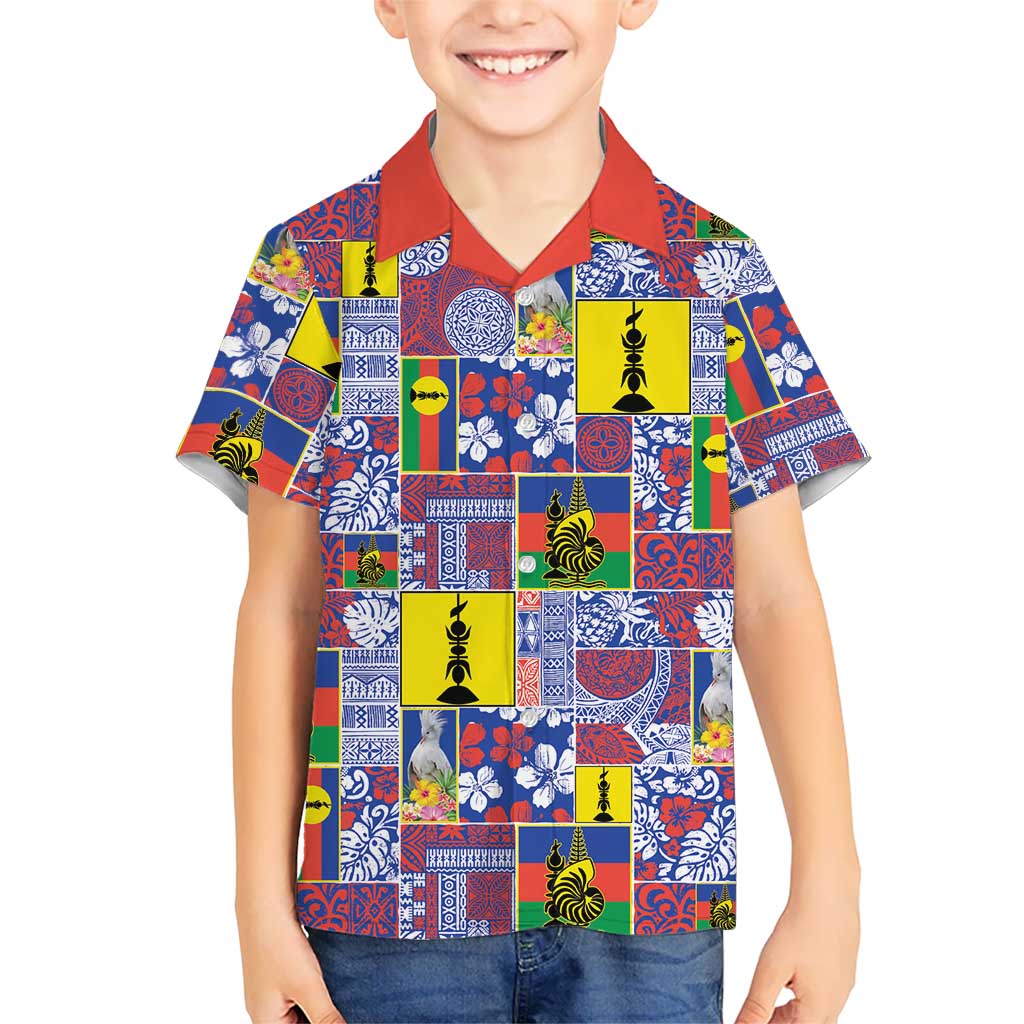New Caledonia Joyeux Noel Kid Hawaiian Shirt Pacific Patchwork Xmas Vibes - Polynesian Pride