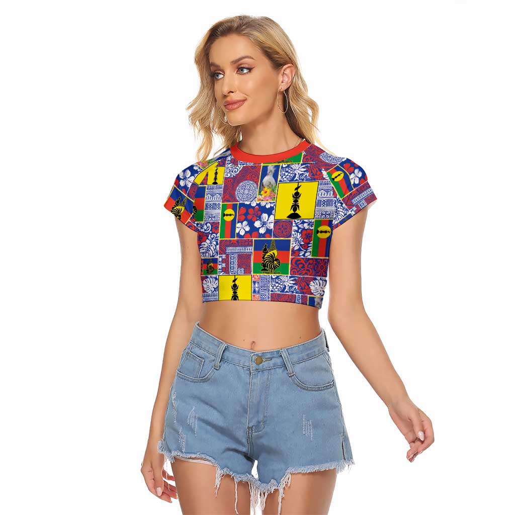 New Caledonia Joyeux Noel Raglan Cropped T Shirt Pacific Patchwork Xmas Vibes - Polynesian Pride