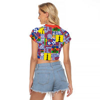 New Caledonia Joyeux Noel Raglan Cropped T Shirt Pacific Patchwork Xmas Vibes - Polynesian Pride
