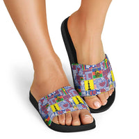 New Caledonia Joyeux Noel Slide Sandals Pacific Patchwork Xmas Vibes - Polynesian Pride
