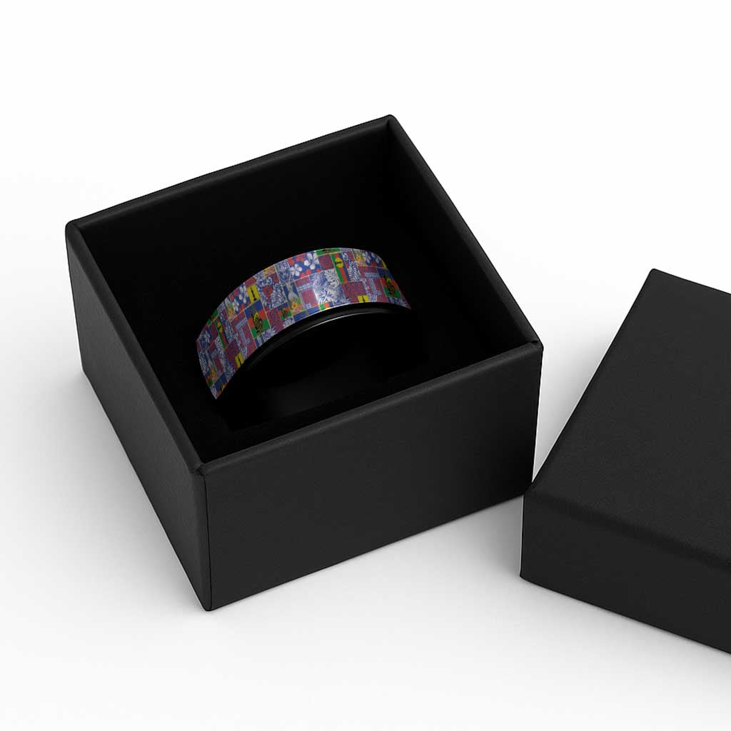 New Caledonia Joyeux Noel Spinner Ring Pacific Patchwork Xmas Vibes - Polynesian Pride