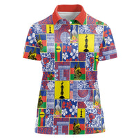New Caledonia Joyeux Noel Women Polo Shirt Pacific Patchwork Xmas Vibes - Polynesian Pride