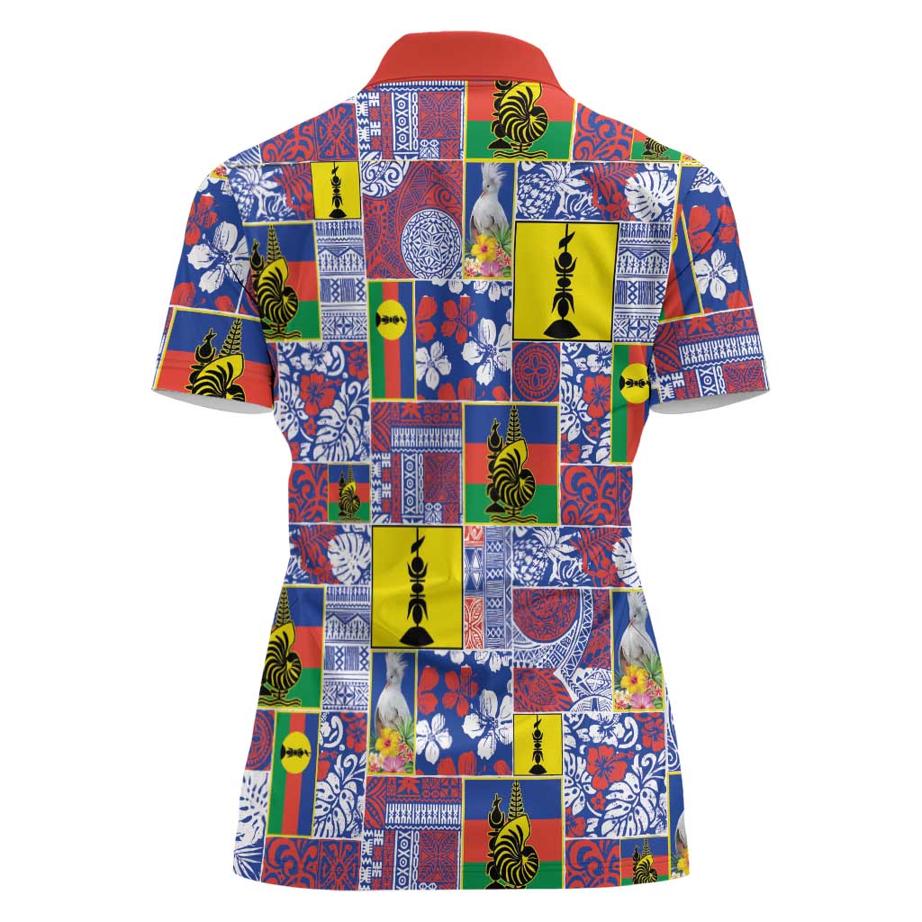 New Caledonia Joyeux Noel Women Polo Shirt Pacific Patchwork Xmas Vibes - Polynesian Pride